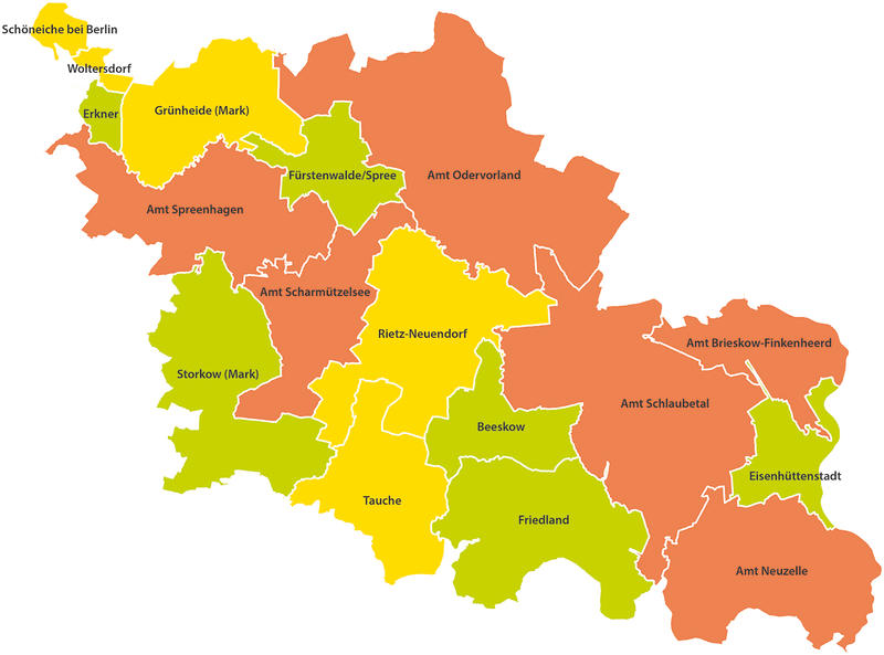 Gebietskarte des Landkreises Oder-Spree