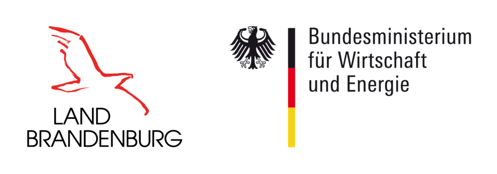 Logos vom Land Brandenburg und dem des Bundesministeriums für Wirtschaft und Energie (kurz BMWi).