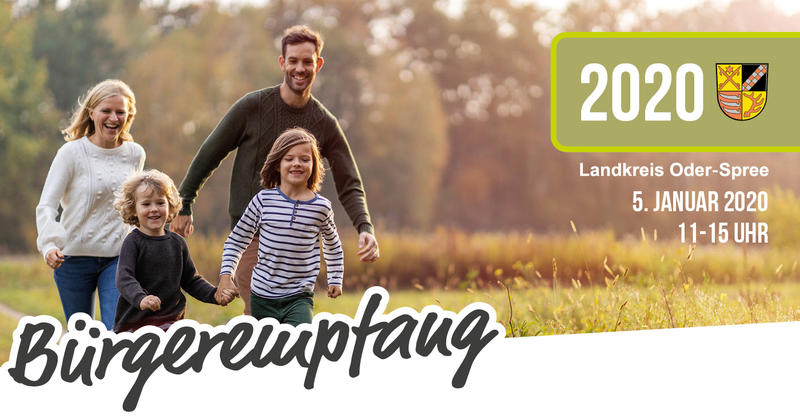 Grafisch gestaltete Einleitung zum B&uuml;rgerempfang. (Abbildung einer fr&ouml;hlichen Familie)