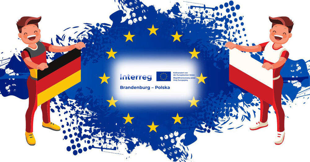 Illustration zweier Personen mit einer deutschen und einer plonischen Flagge in den H&auml;nden.
